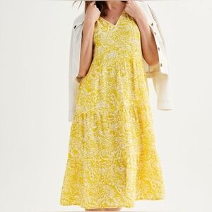 Yellow sonoma midi dress size medium new flowy v- neck